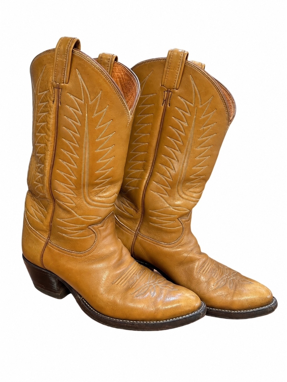 Vintage Tony Lama #6275 Smooth Tan Calfskin Boots Sz 11.0D